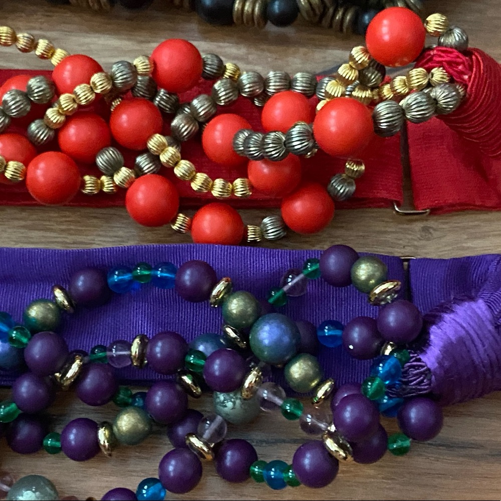 Three Twisted Beaded Belts Adjustable Purple Red … - image 6